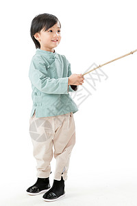 传统祝福留白一个小男孩手拿灯笼竿图片