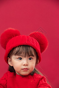 儿童摄影童年穿红衣戴红帽的可爱小女孩图片