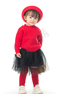 幸福活力愉悦穿红衣戴红帽的可爱小女孩图片