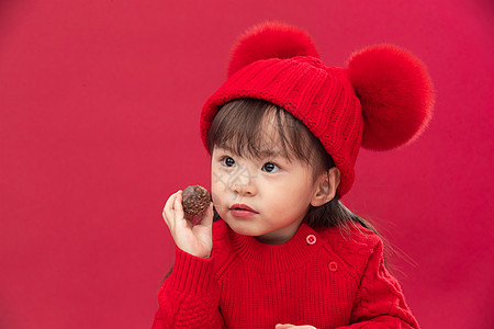 祝福好奇心快乐穿红衣戴红帽的可爱小女孩图片