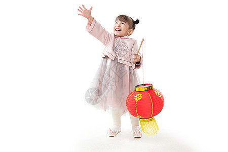 传统文化欢乐无忧无虑可爱的小女孩拿着红灯笼图片