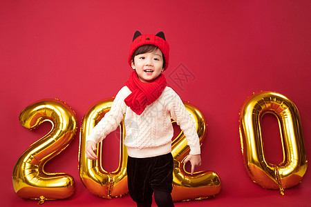 鼠年快乐嬉戏的过年过新年的小男孩玩耍背景