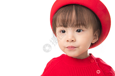 东方人东亚嬉戏的穿红衣戴红帽的可爱小女孩图片