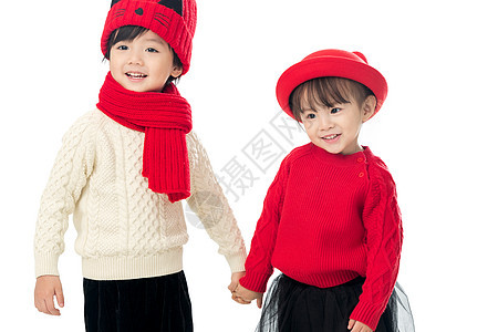 快乐愉悦传统节日两个小朋友庆祝新年图片