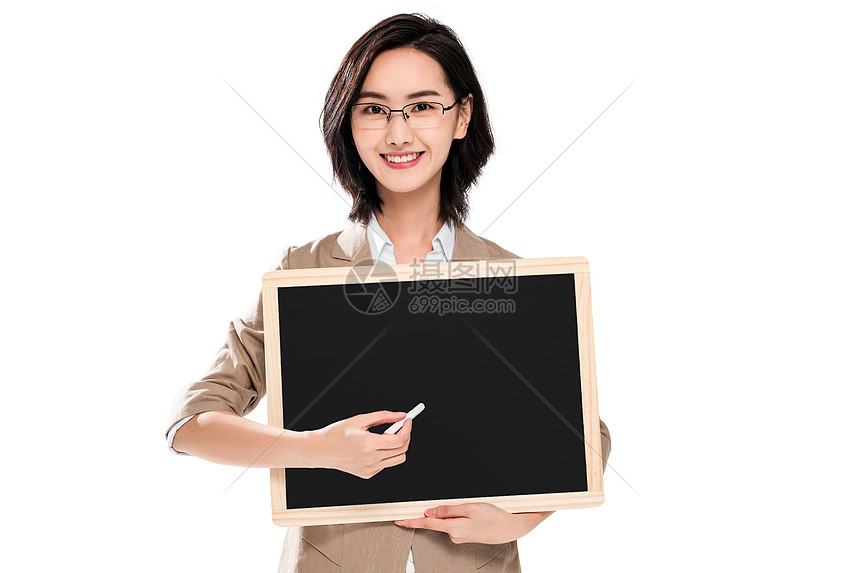 笔知识愉悦青年女教师拿着黑板图片