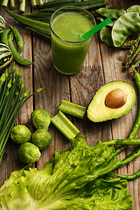 绿色健康新鲜蔬菜和水果图片