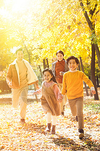 秋天的草地亲密幸福家庭在户外玩耍背景