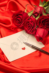 红色背景玫瑰花束情人节静物图片