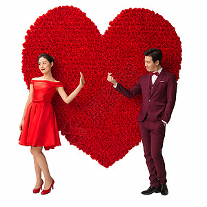 情人节活动站着红色玫瑰花前浪漫情侣背景
