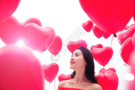 彩色图片礼物青年女人和气球图片