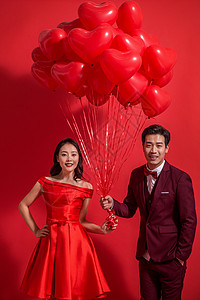 心形气球红色背景东方人浪漫情侣背景