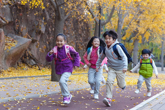 嬉戏的小学生在户外奔跑图片