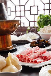 铜锅羊肉美味的老北京涮羊肉火锅背景