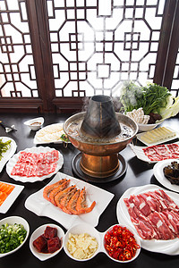 年夜饭菜美味的老北京涮羊肉火锅背景