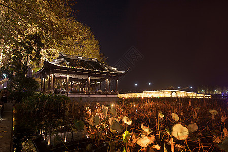 旅游目的地当地著名景点浙江省杭州西湖夜景图片