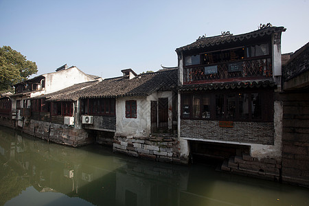 水溪旅行文化遗产地标建筑江苏省昆山市锦溪古镇背景