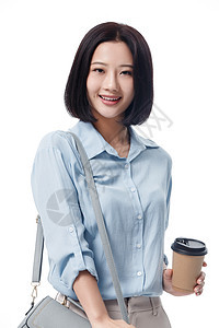 青年人表现积极青年女人女白领手拿咖啡杯图片