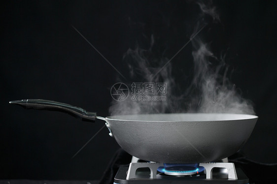 热烟烹调用具燃气灶和炒锅图片