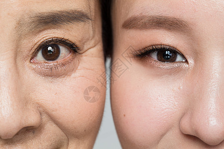 独生子女家庭视力健康的母女眼睛特写高清图片