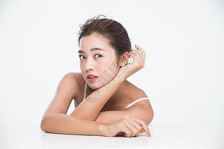 亚洲人脸美容青年女人妆面肖像图片