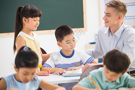 孩子上课教师和小学生在教室里背景