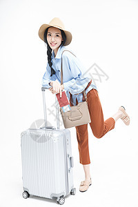 行李彩色图片帽子青年女人旅行图片
