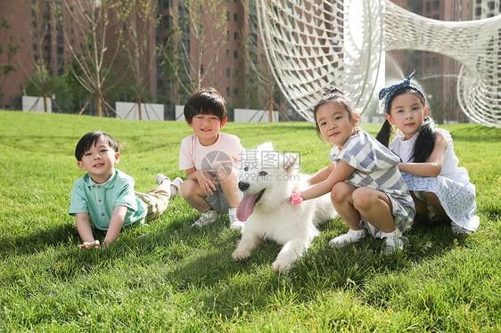 草地动物男孩快乐的孩子在外面玩耍图片