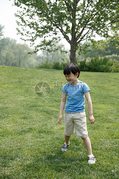 社区树摄影可爱的小男孩在户外玩耍图片