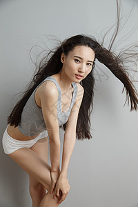 健康生活方式头发亚洲人欢乐的青年女人图片