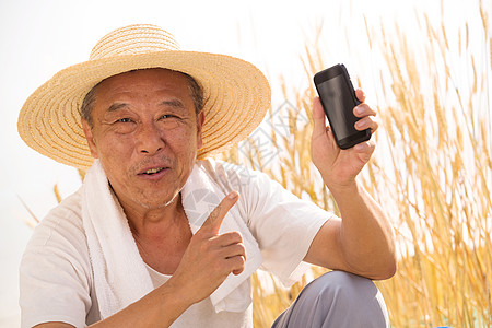 农作物老农民拿着手机图片