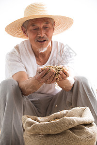 老人阅读捧着麦子的老农民背景