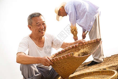 扛着麦穗农民两位老农民在干农活背景