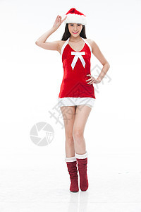活力快乐留白穿圣诞服的年轻女人图片