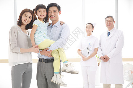 保健和医疗一家三口和医务工作者背景图片