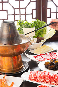 大铜锅静物烹饪过年涮羊肉背景