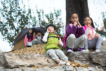 东方人白昼活力可爱的男孩女孩在户外玩耍图片