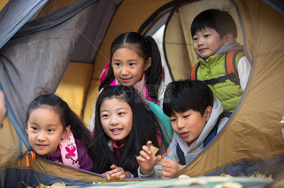 小学生在户外露营图片