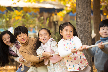 团队一致树小学生在拔河比赛图片