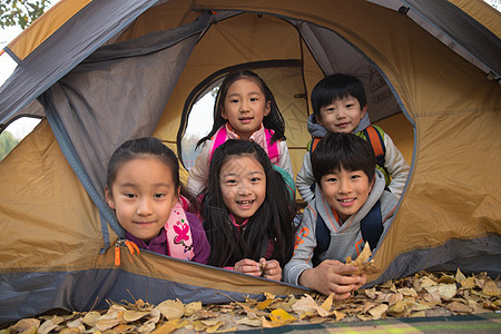 小学生在户外露营图片