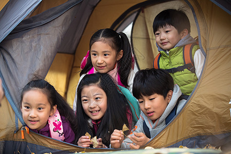 小学生在户外露营图片