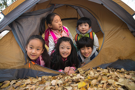 小学生在户外露营图片