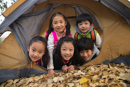 小学生在户外露营图片