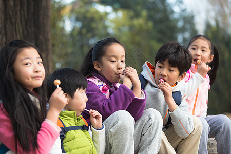 儿童白昼秋天可爱的男孩女孩在户外玩耍图片