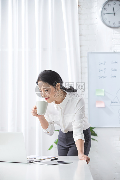 人自信职业青年商务女人使用笔记本电脑办公图片