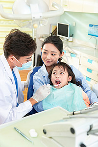 医生给小女孩检查牙齿图片
