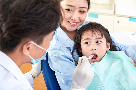 张着嘴工作服20多岁牙科医生给小女孩检查图片