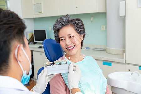 快乐工作牙医给老年患者治疗背景
