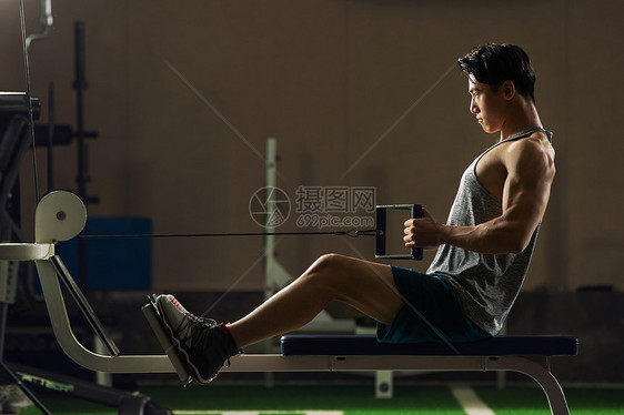 体育器材运动服锻炼青年男人在健身房健身图片