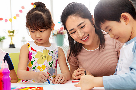 彩色图片生长早期教育幼儿园老师和小朋友们图片