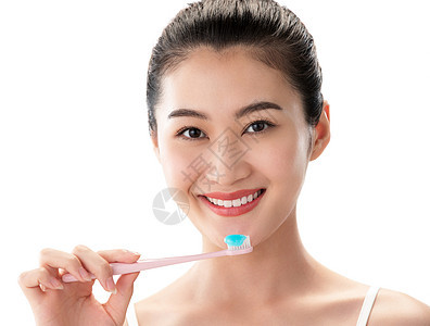 皮肤口腔卫生健康生活方式青年女人刷牙图片
